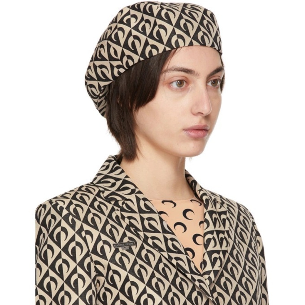 Marine Serre Black and Cream Geometric Beret